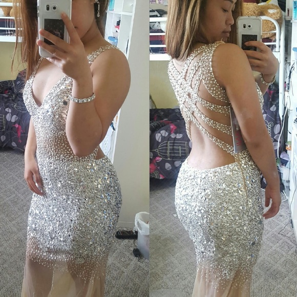 Jovani Silver Nude 90736 Size 2 - Picture 3 of 5